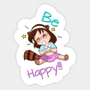 ´Tanuki Girl Happy Sticker